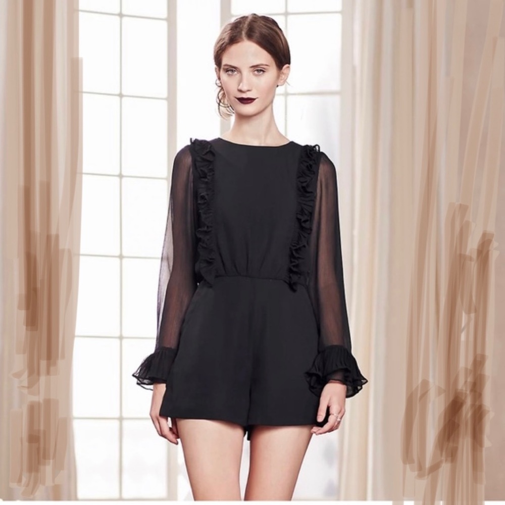 Lauren Conrad Runway Black Long Sleeve Romper, Ruffles, Woman’s US 4